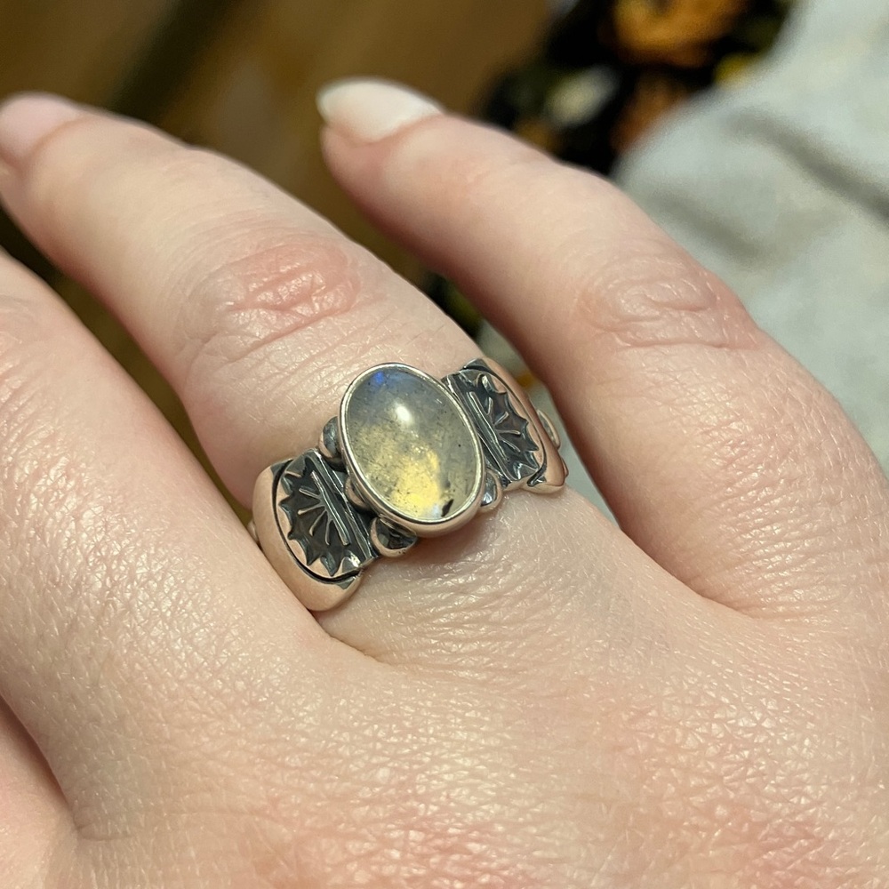 ***SOLD*** Moonstone ring by dark moon silver thick band sterling silver new 7.5